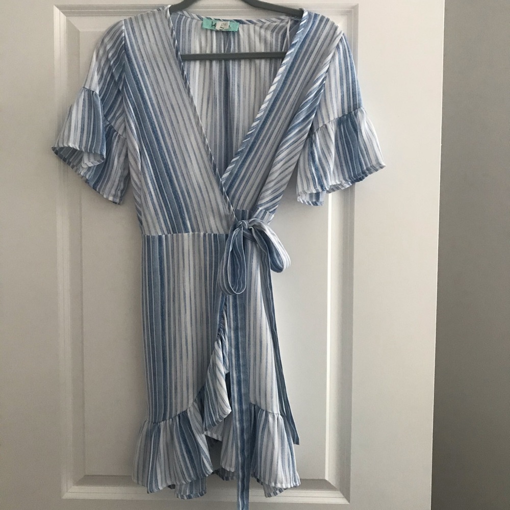 Karlie Blue and White Striped Wrap Dress